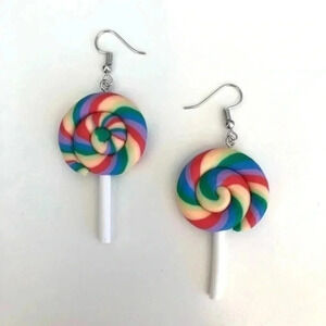 Rainbow Big Swirl Lollipop Earrings NWT